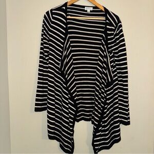 Market & Spruce Black White Stripe Elbow Patch Open Front Cardigan Sweater L